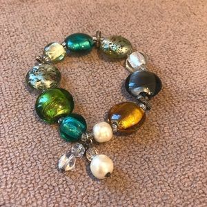 Glass disc stretch bracelet